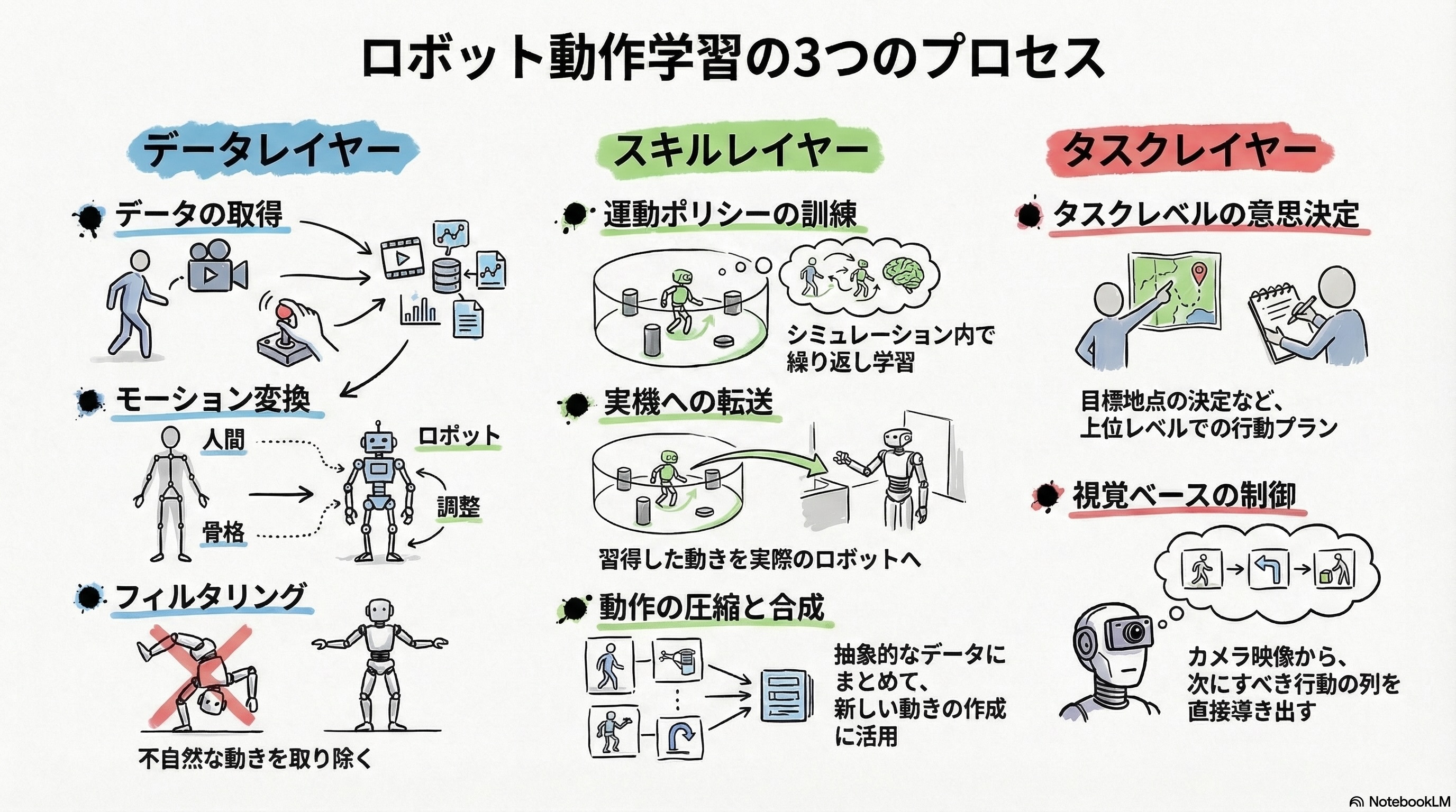ロボット動作学習の3つのプロセス